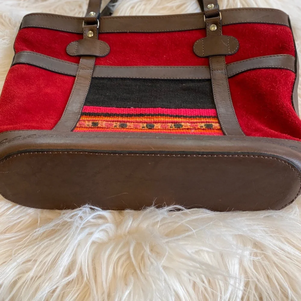 Vintage Bolivian Red Leather & Suede Purse